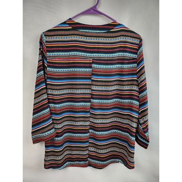 Dana Buchman Multicolor Striped 3/4 Sleeve Popover Blouse Size Medium - Picture 6 of 6